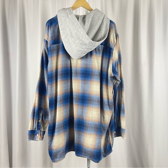 Arizona Jean Co. 2X Tall 2XT Plaid Hooded Plaid Shacket Shirt Cabin - Picture 2 of 6